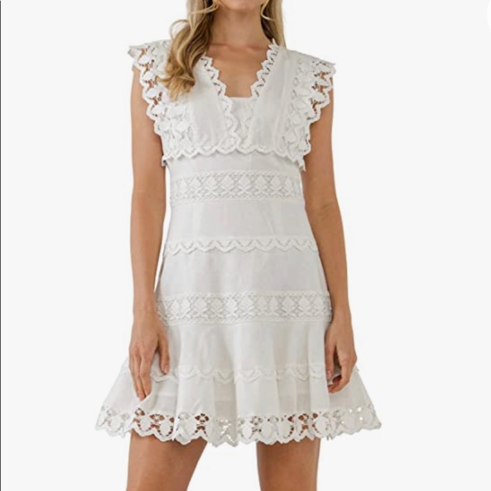 Endless Rose Plunging Neck Lace Trim Dress